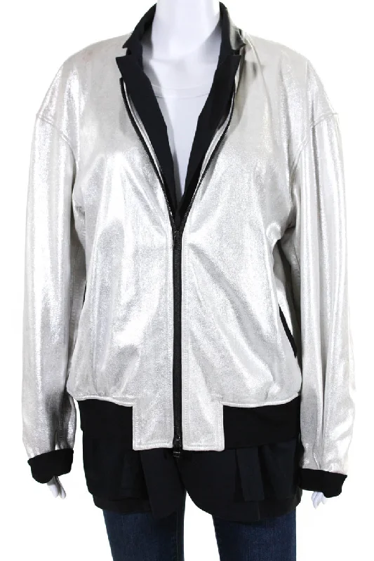 3.1 Philip Lim Silver Leather Bomber Jacket