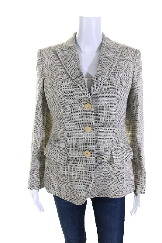 Armani Collezioni Womens Three Button Pointed Lapel Jute Jacket White Black 4