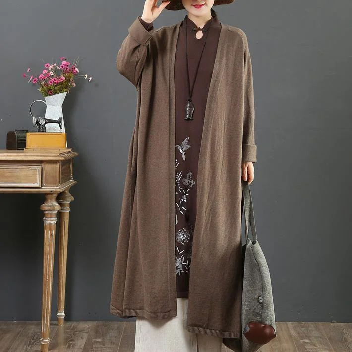 Comfy chocolate sweater coat plus size clothing v neck loose knitwear