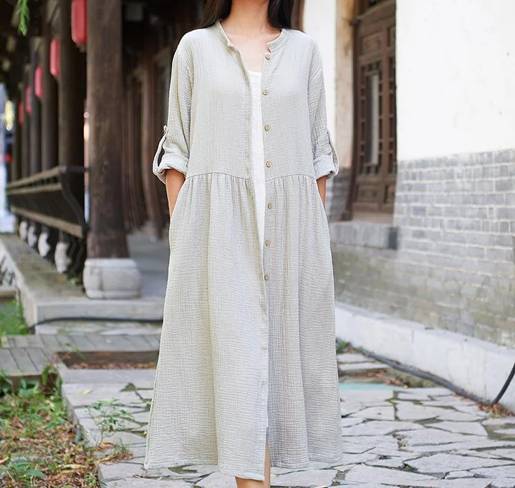 Cotton Linen Trench Loose Casual Coats 2020 Autumn New Solid Color Trench Coats