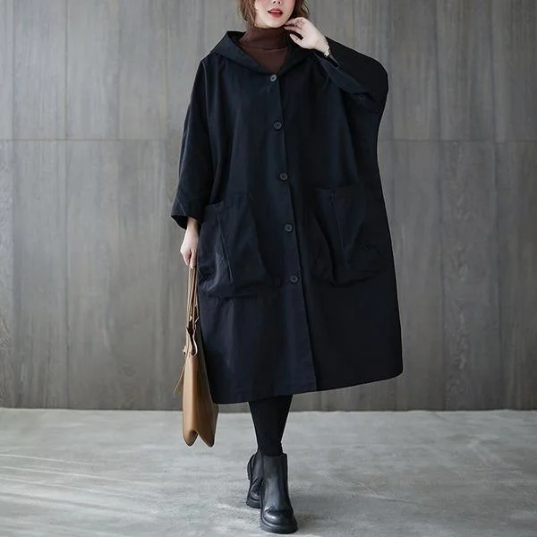 cotton plus size Oversized hooded casual loose long autumn spring trench coat