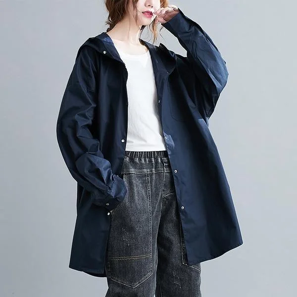 cotton plus size Oversized hooded vintage casual loose autumn spring trench coat