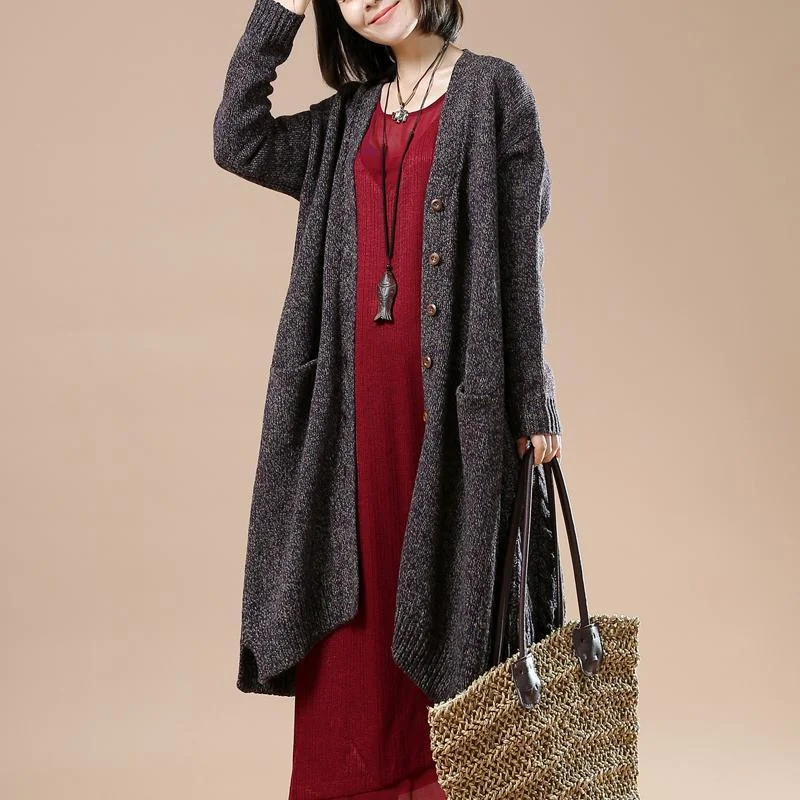 Deep gray plus size knit coats sweater cardigans woman