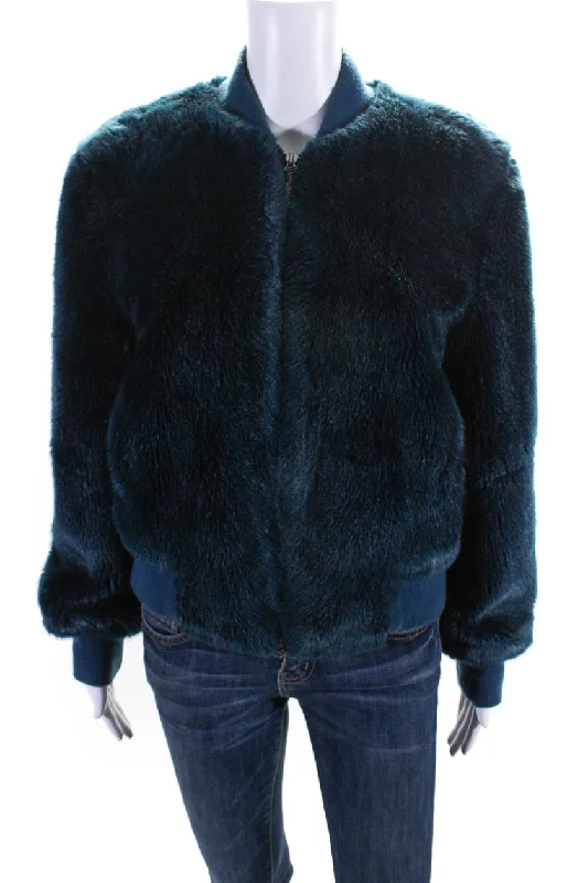 Elizabeth and James Womens Ellington Faux Fur Jacket Blue