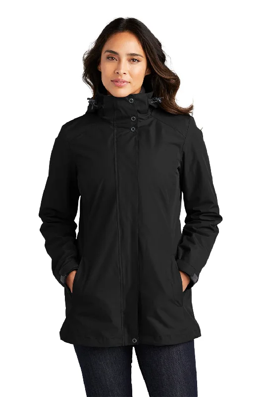 Port Authority Womens All Weather 3-in-1 Water Resistant Full Zip Hooded Jacket - Black