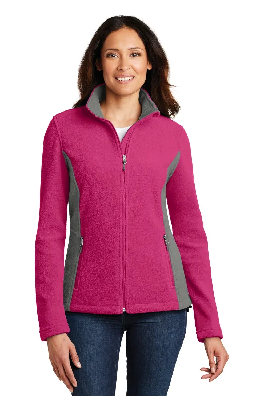 Port Authority Womens Full Zip Fleece Jacket - Azalea Pink/Deep Smoke Grey - Closeout