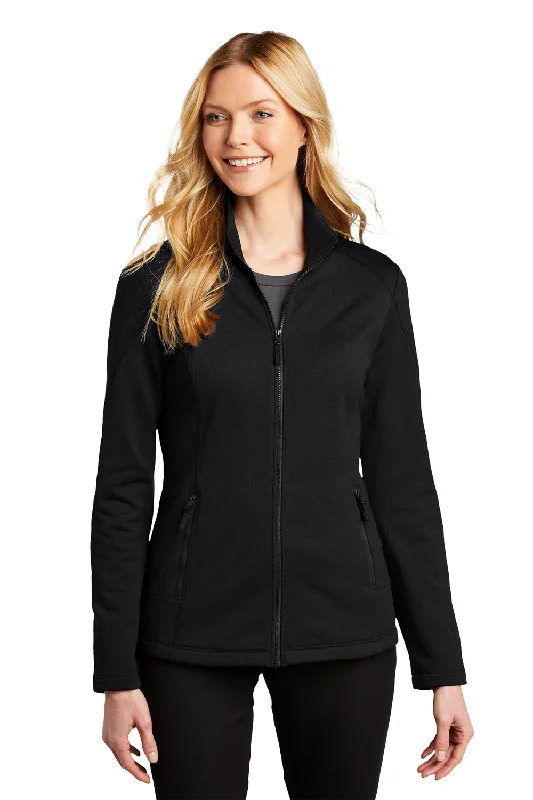 Port Authority Womens Grid Fleece Full Zip Jacket - Deep Black