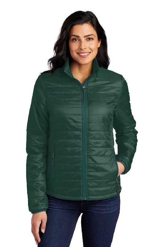 Port Authority Womens Water Resistant Packable Puffy Full Zip Jacket - Tree Green/Marine Green - Closeout