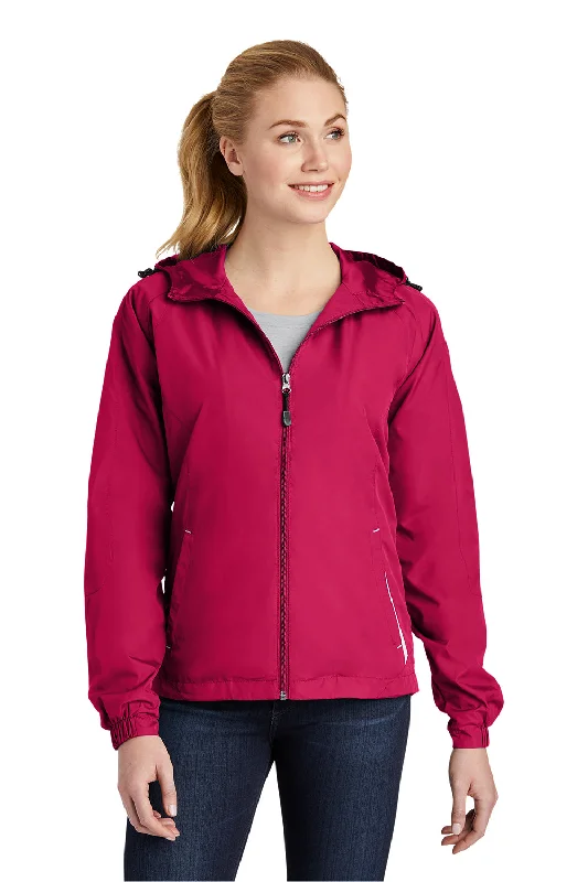 Sport-Tek Womens Water Resistant Full Zip Hooded Jacket - Raspberry Pink/White