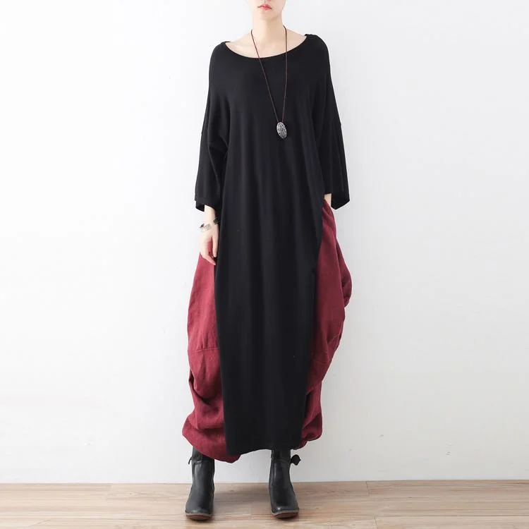 2017 fall black casual side  high open knit sweaters dresses oversize batwing seeve woolen dress