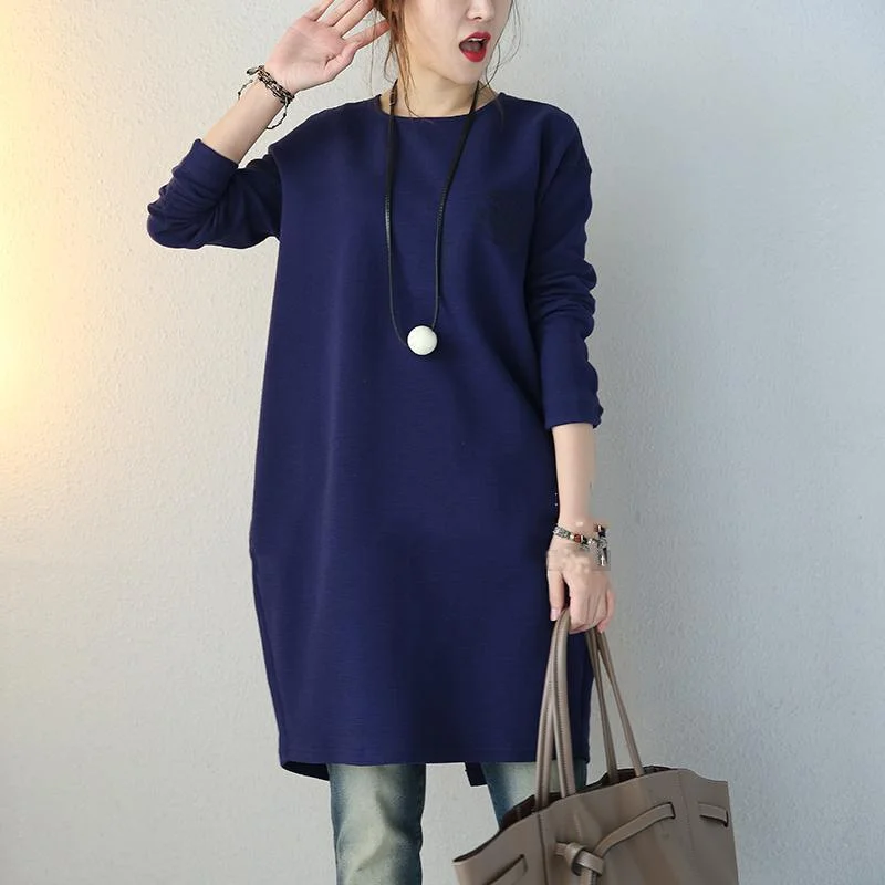 boutique blue winter sweater plus size clothing baggy dresses pullover women O neck long sleeve blouse