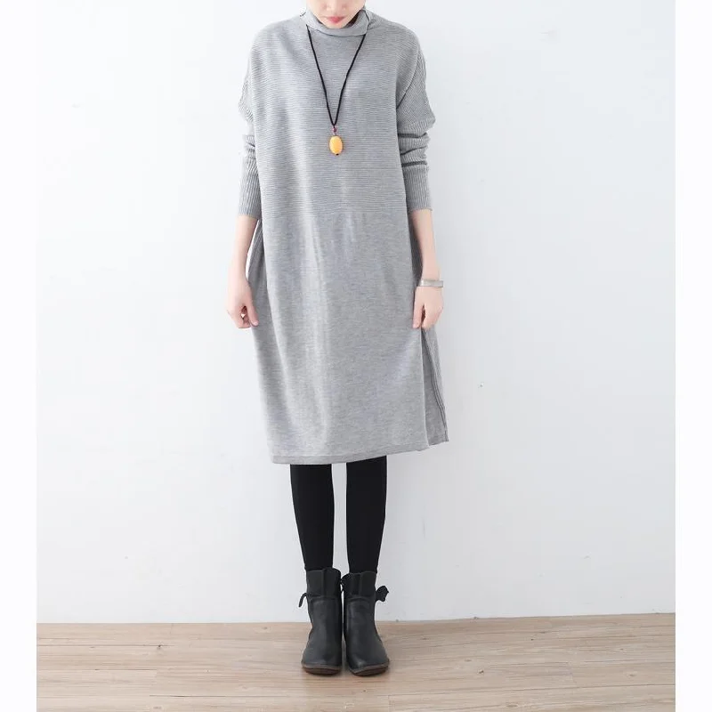 cozy light gray long sweater trendy plus size high neck winter dress baggy pullover sweater