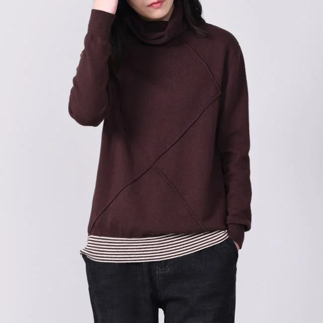 Fashion long sleeve sweater tops fall fashion high neck sweaters dark khaki