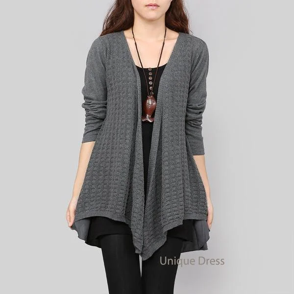 Gray spring sweater knit women cardigan