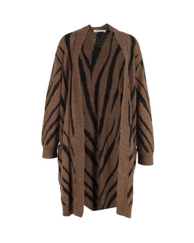 Max Mara Zebra Print Mohair Blend Knit Cardigan In Brown Mohair