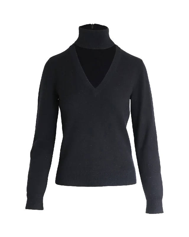 Michael Kors Turtleneck Cut-Out Top in Black Cashmere