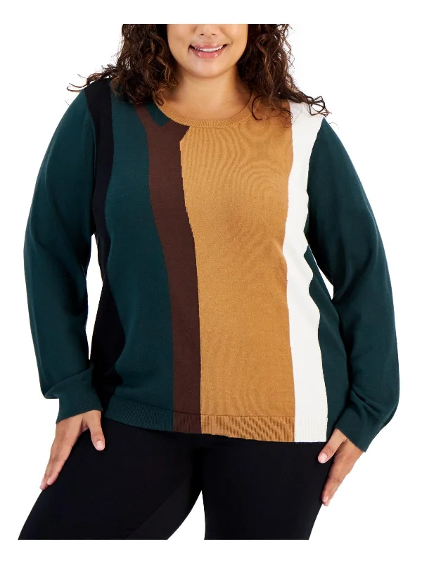 Plus Womens Colorblock Office Wear Pullover Sweater