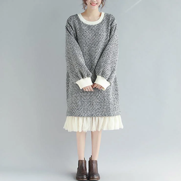 Pullover o neck Ruffles Sweater Aesthetic Moda gray Fuzzy knitwear