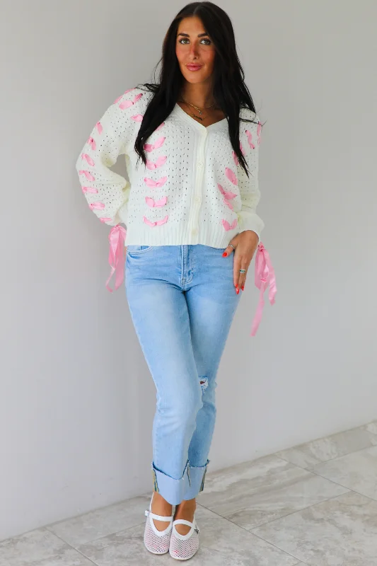 So Darling Cardigan: White/Pink