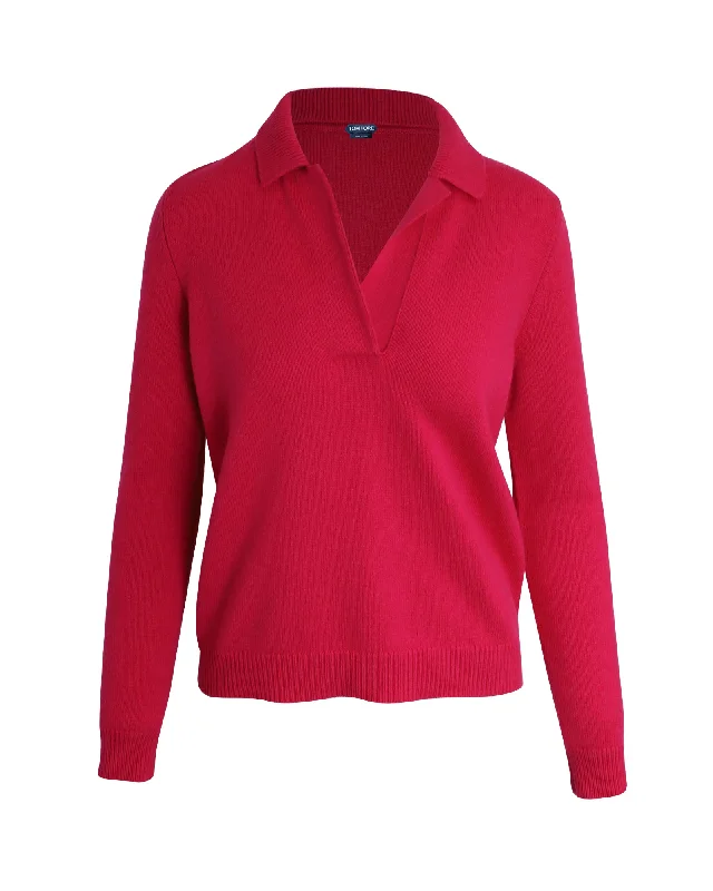 Tom Ford Collar Sweater in Fuchsia Pink Wool