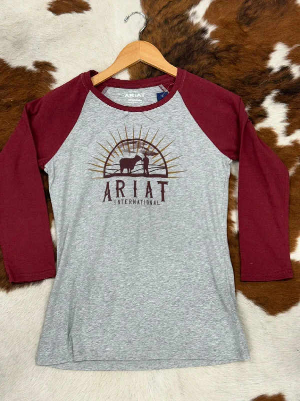 ARIAT WOMEN REAL SUNRISE HEATHER GREY LONG SLEEVE T-SHIRT