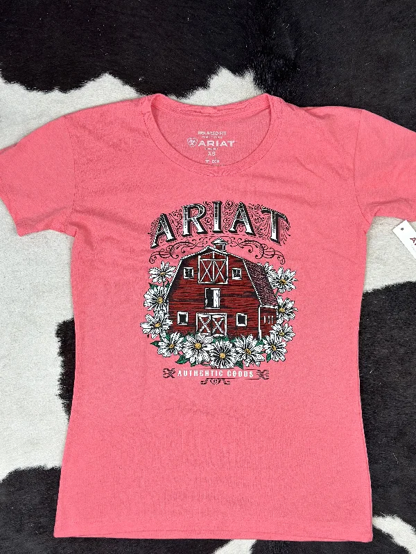 ARIAT WOMENS FLORAL FARM CORAL HEATHER SHORT SLEEVE T-SHIRT