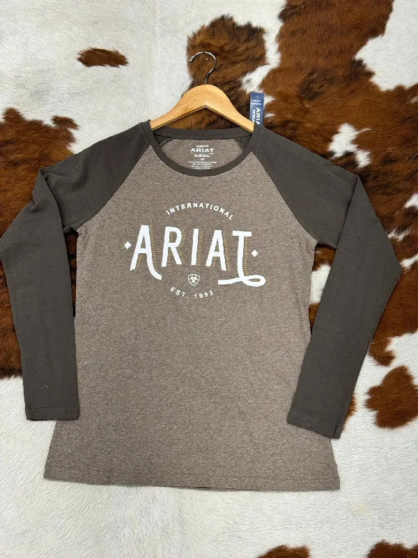 ARIAT WOMENS REAL LOOP HEATHER BANYAN BARK LONG SLEEVE T-SHIRT