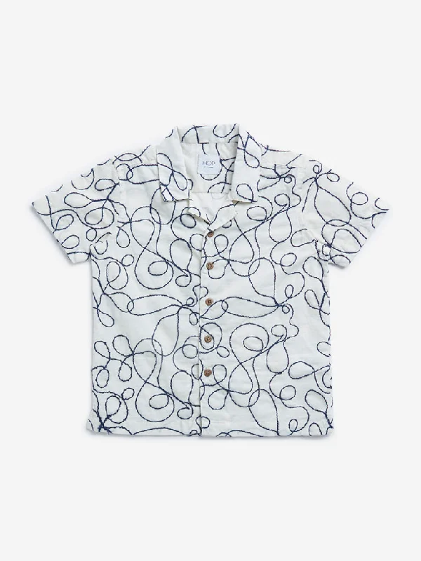 HOP Kids Off-White Abstract Embroidered Shirt