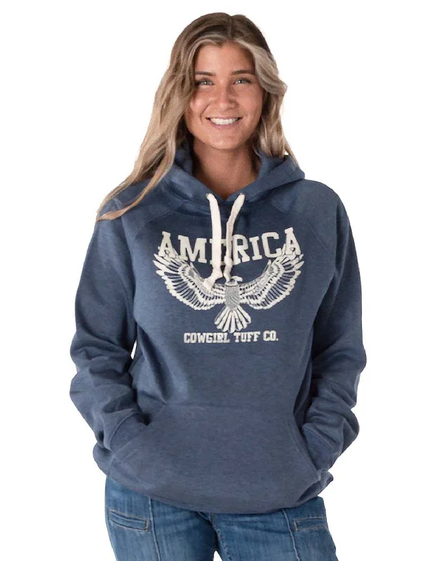 Cowgirl Tuff Womens America Eagle Navy Poly/Rayon Hoodie