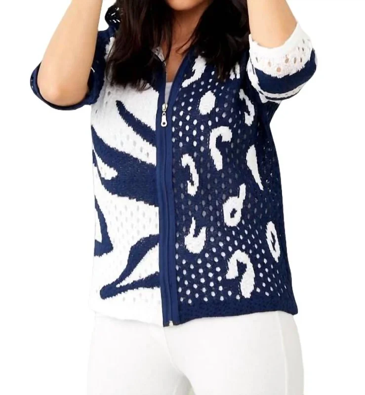 Crochet Safari Zip Hoodie In Navy