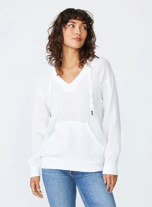 Stateside Crinkled Gauze Hoodie in White