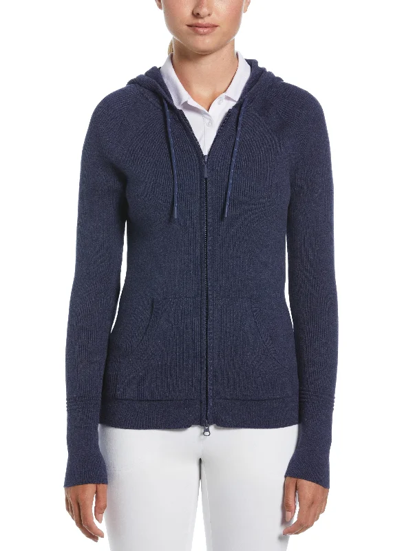 Womens Full-Zip Texture Hoodie Sweater