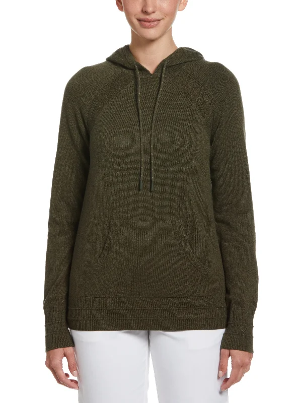 Womens Heather Golf Hoodie with Pointelle Stitch Details