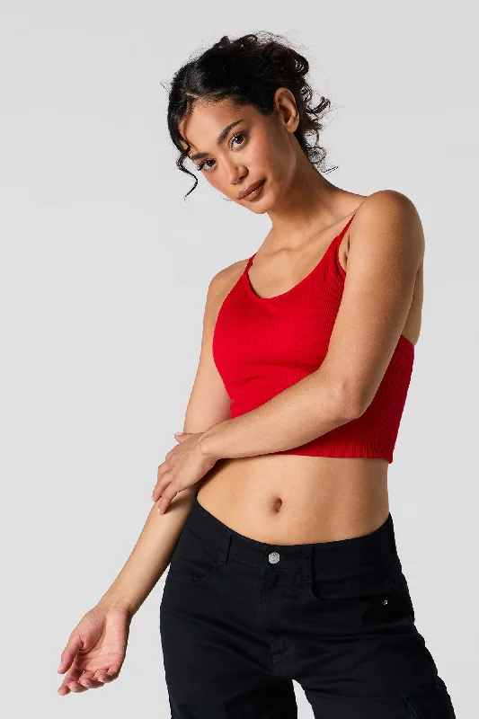 Seamless Ribbed Cropped Cami with Built-In Bra Cups