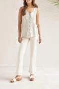 LINEN BLEND STRIPED BUTTON-DOWN CAMI-FRENCH OAK