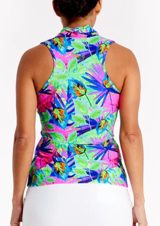 Tzu Tzu ZOEY V-NECK MODIFIED RACERBACK SLEEVELESS BOTANICAL TOP