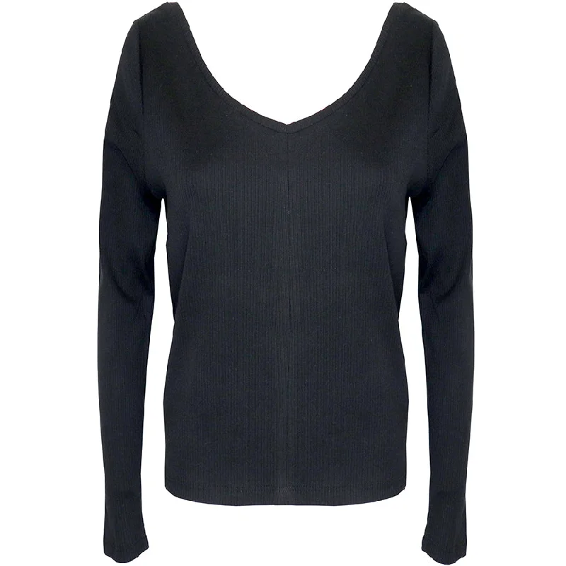 ORGANIC COTTON RIBBED V-NECK TOP IN BLACK 01/6