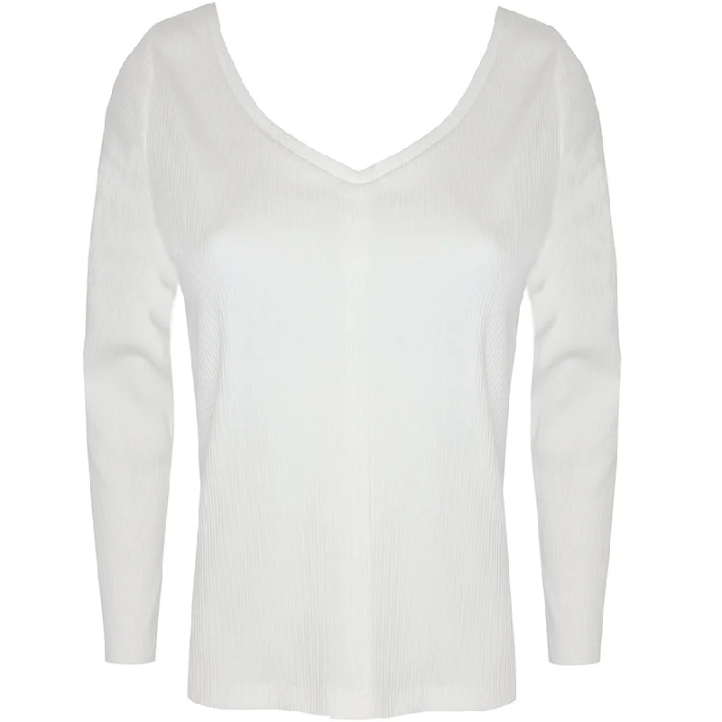 ORGANIC COTTON RIBBED V-NECK TOP IN OFF-WHITE 01/6