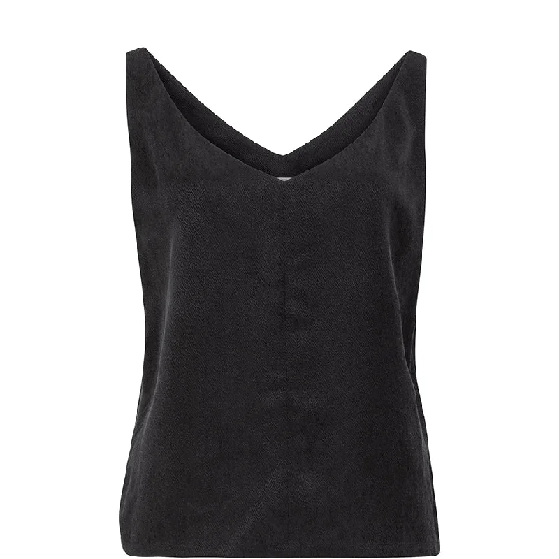 SHINY V-NECK TOP IN BLACK