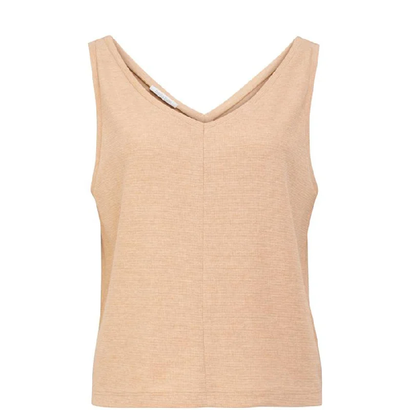 WAFFLE V-NECK TOP IN BEIGE