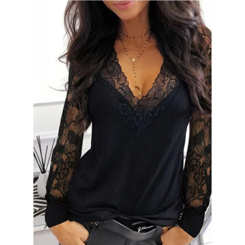 Casual V-neck Lace Top