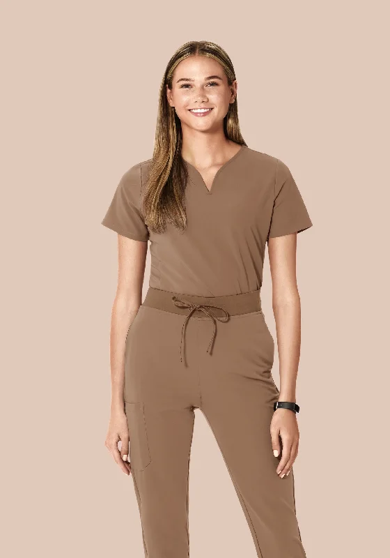 Curved V-Neck Top Mocha