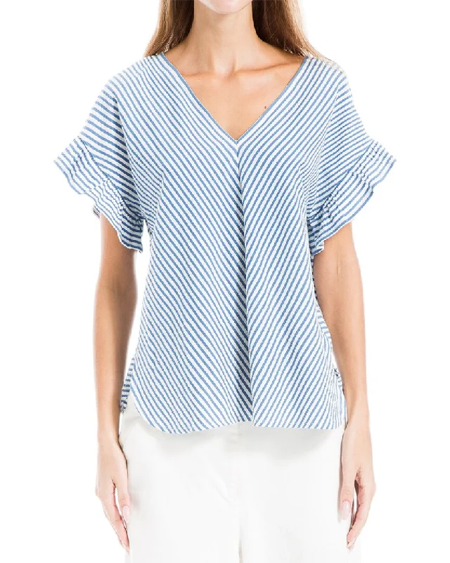 Max Studio Flutter Sleeve V-Neck Stripe Knit Top