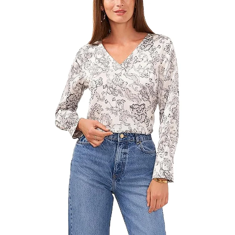 Womens Printed V-Neck Blouse