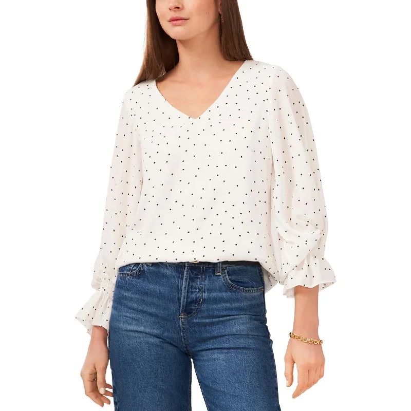 Womens V-Neck Polka Dot Blouse