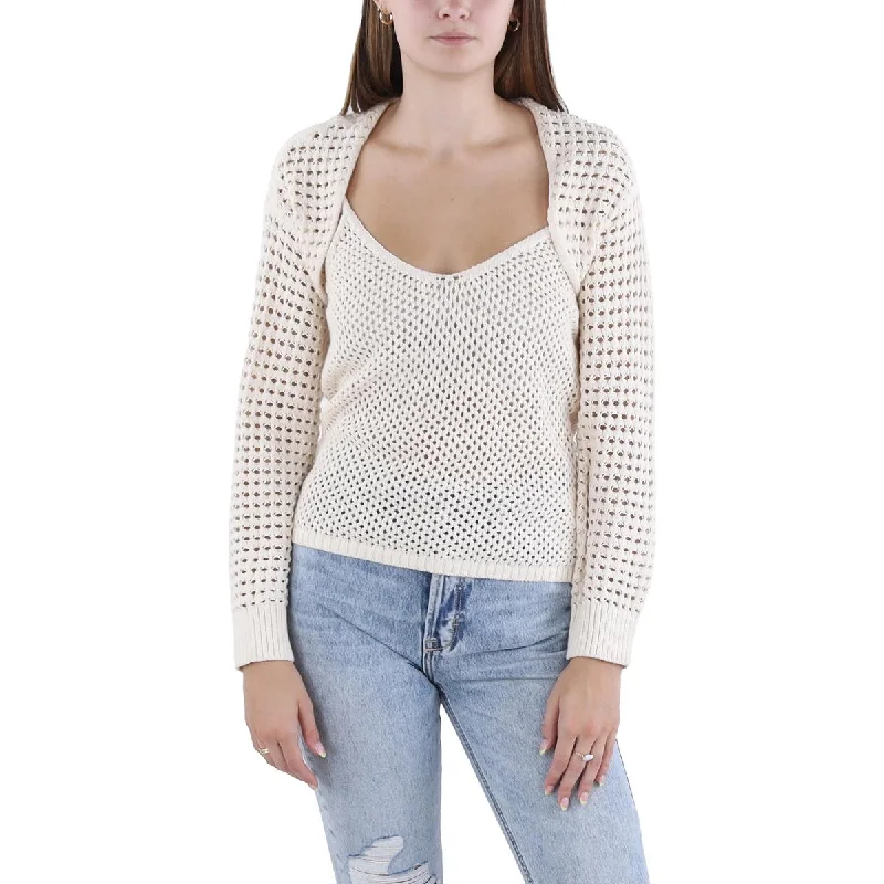 Sammy Womens Crochet Shrug Pullover Top