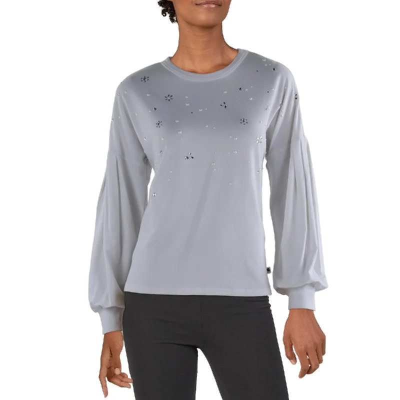 Womens Embellished Crewneck Pullover Top