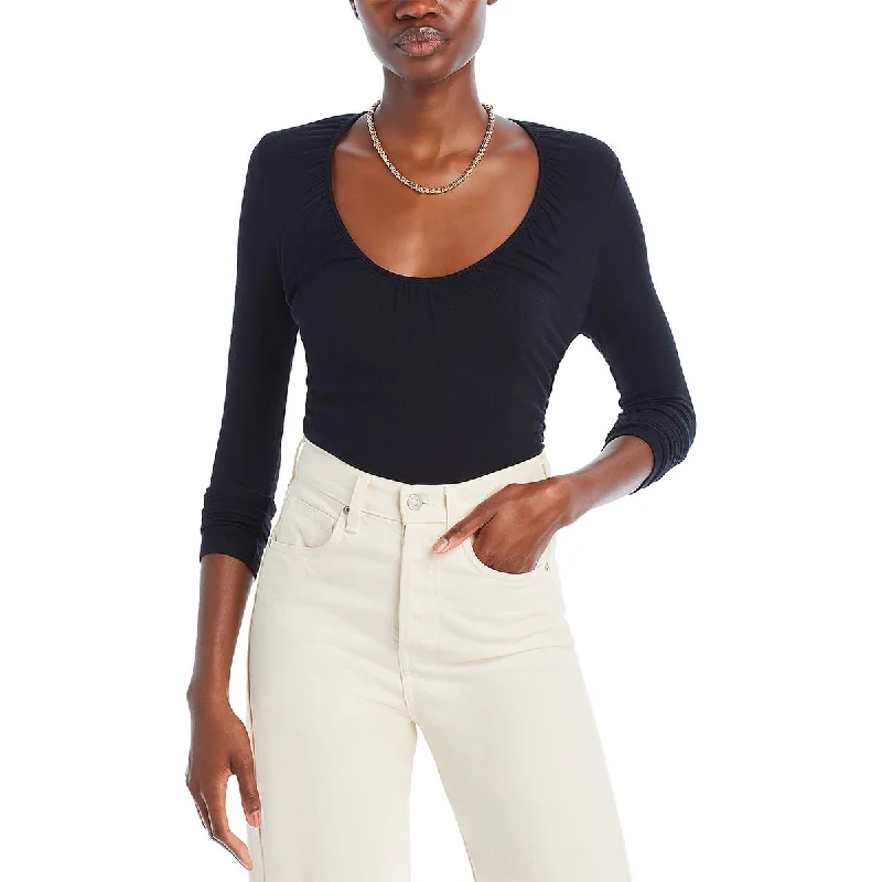 Womens Scoop Neck Ribbed Pullover Top