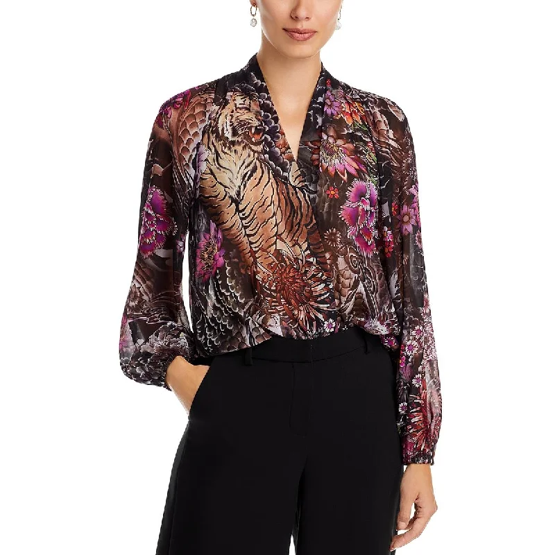 Womens Floral Print Blouse Pullover Top