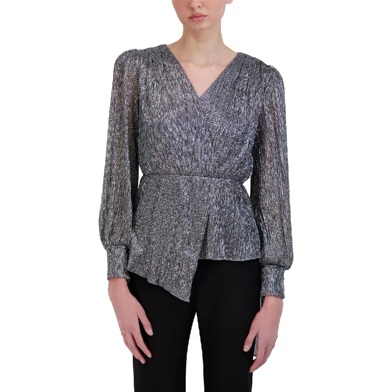 Womens Metallic Asymmetric Pullover Top